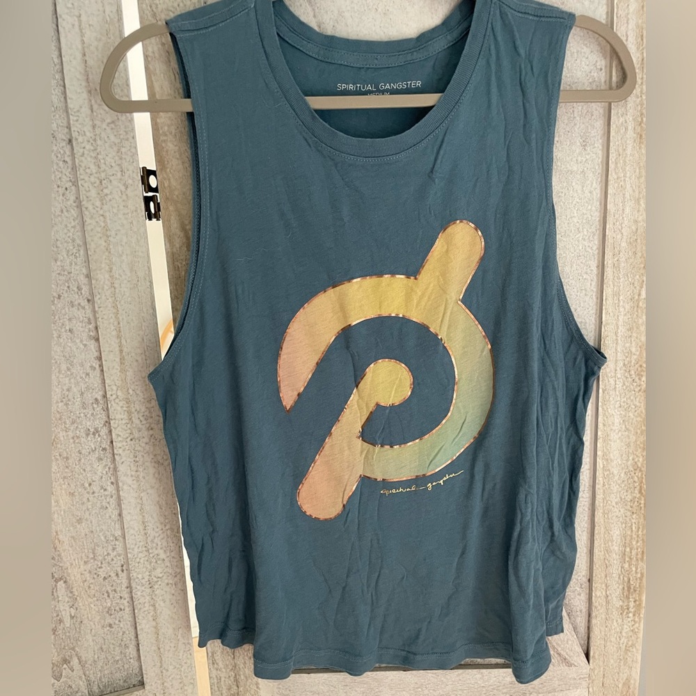 Peloton Spiritual Gangster light blue muscle tank top Women’s size medium